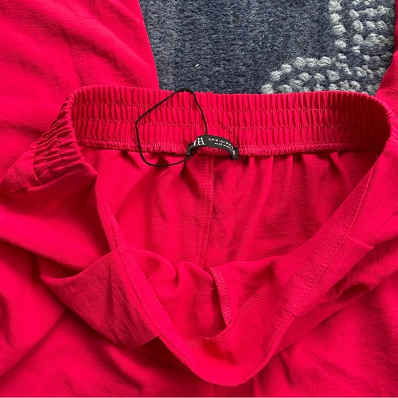 πΊ ZARA BOHO RASPBERRY RED HIGH WAIST WIDE LEG CROPPED PANTS! - Picture 10 of 14